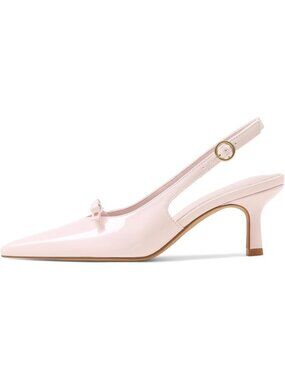 Women's Light Pink Slingback Kitten Heels Bow Ankle Strap Pointed Toe Shoes